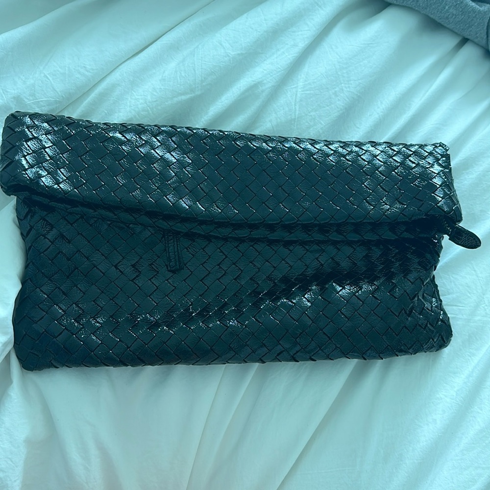 Club Monaco basket weave patent leather clutch